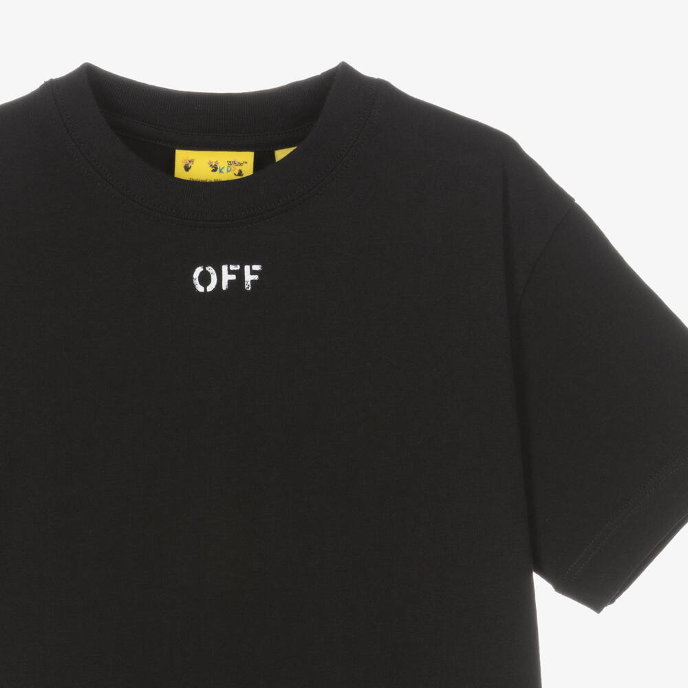Off-White-Boys Black Cotton Arrow Logo T-Shirt | Childrensalon
