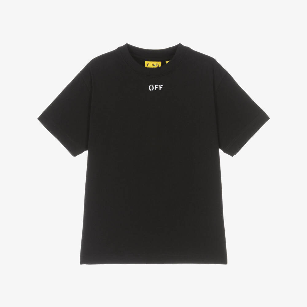 Off-White-Boys Black Cotton Arrow Logo T-Shirt | Childrensalon