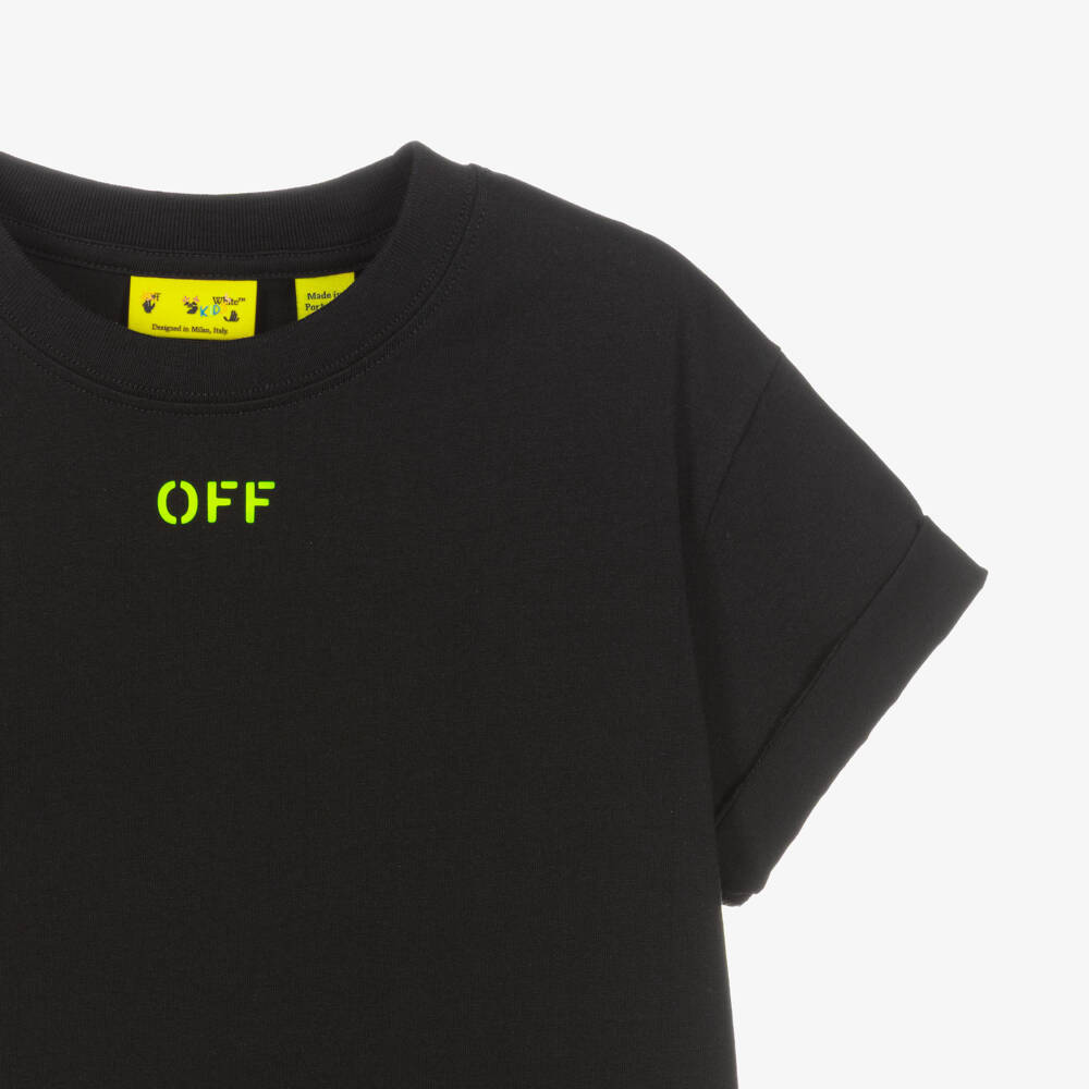 Off-White-Boys Black Cotton Diagonal Logo T-Shirt | Childrensalon