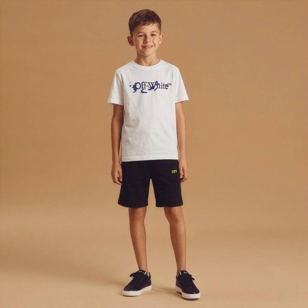Off-White-Boys Black Cotton Diagonal Logo T-Shirt | Childrensalon