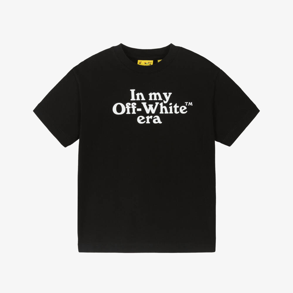 Off-White-Boys Black Cotton T-Shirt with Multiple Arrows Logos | Childrensalon