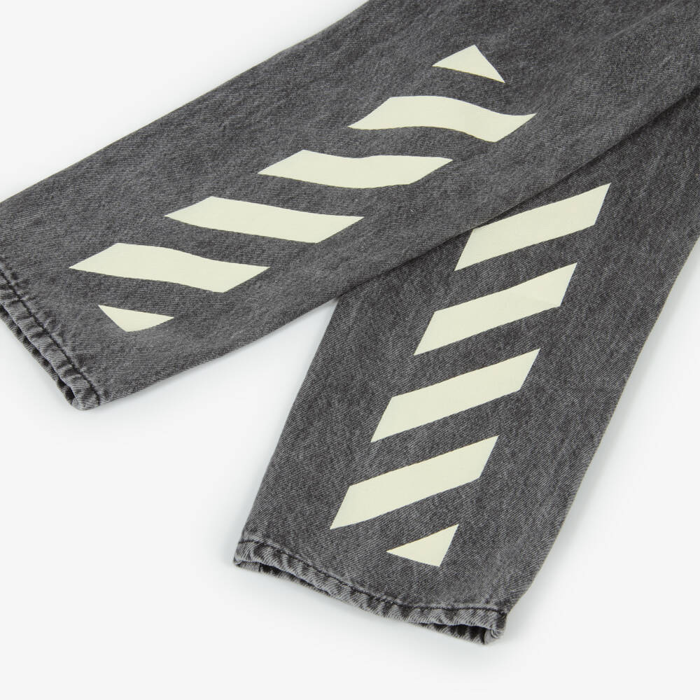 Off-White-Boys Dark Grey Denim Diagonal Logo Jeans | Childrensalon