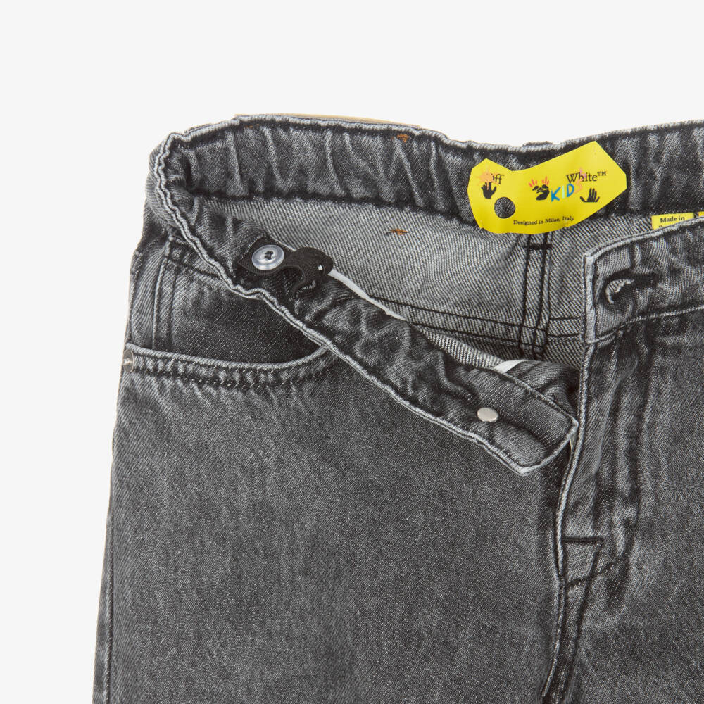 Off-White-Boys Dark Grey Denim Diagonal Logo Jeans | Childrensalon