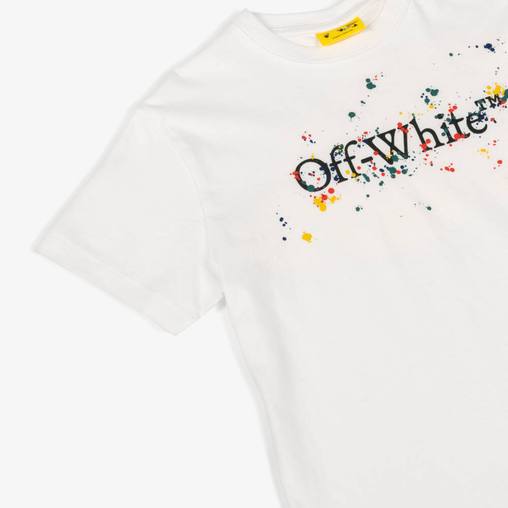 Off-White-Boys Ivory Cotton Bookish Splat Logo T-Shirt | Childrensalon