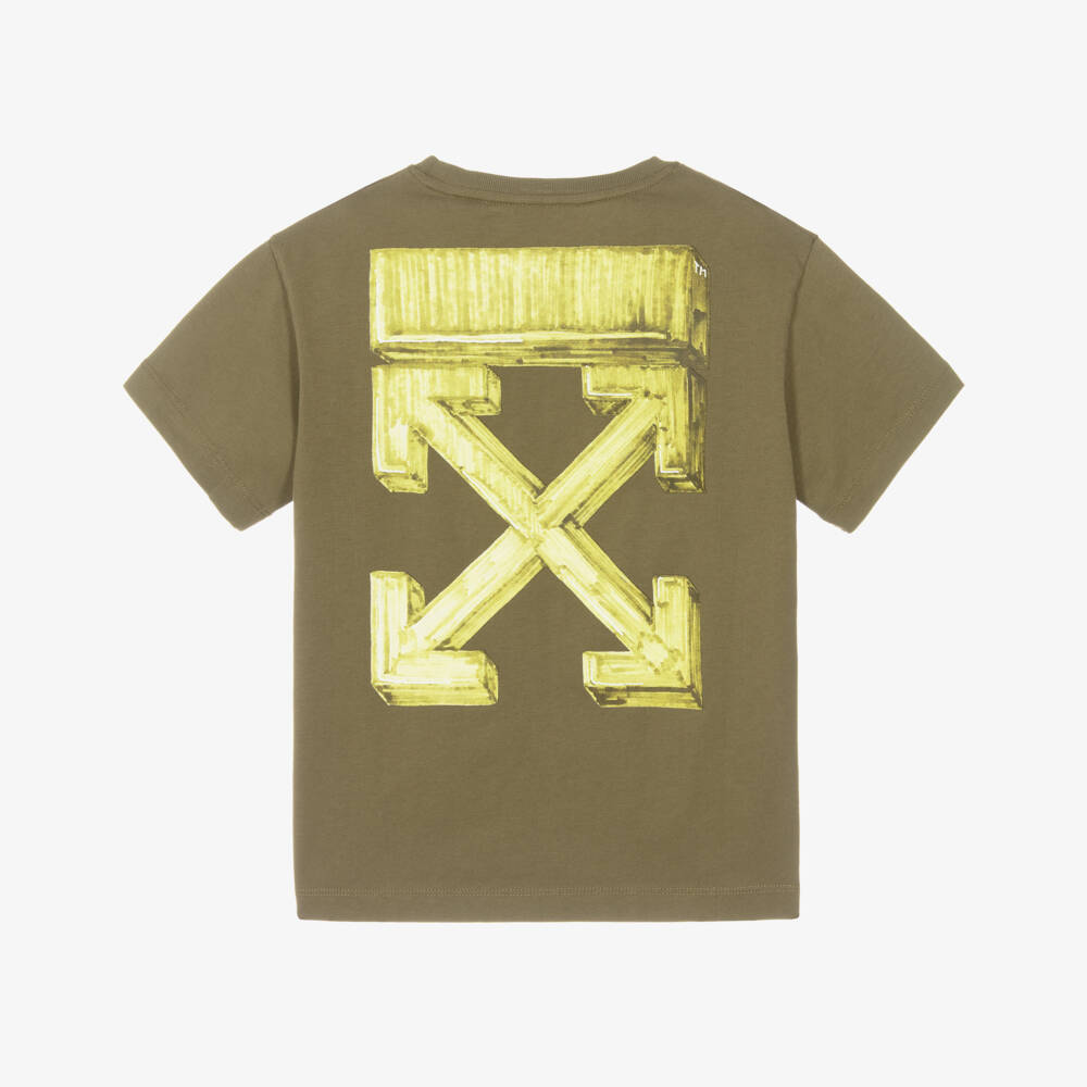 Off-White-تيشيرت قطن لون أخضر كاكي للأولاد | Childrensalon