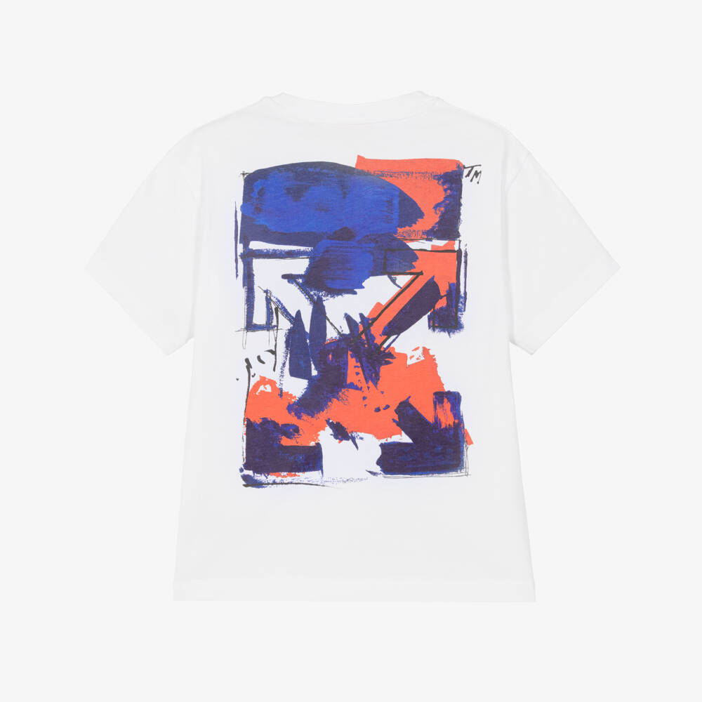 Off-White-Boys White Cotton Abstract Arrow Logo T-Shirt | Childrensalon