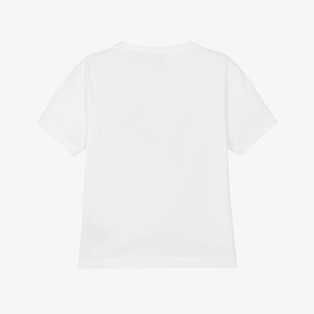 Off-White-Boys White Cotton Bookish Logo Crew Neck T-Shirt | Childrensalon