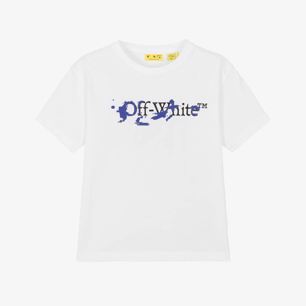 Off-White-Boys White Cotton Bookish Logo Crew Neck T-Shirt | Childrensalon
