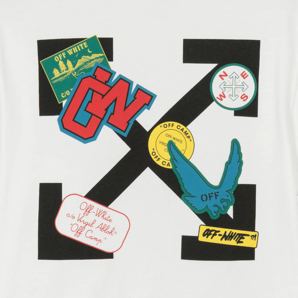 Off-White-Boys White Cotton T-Shirt with Varsity Badge Prints | Childrensalon