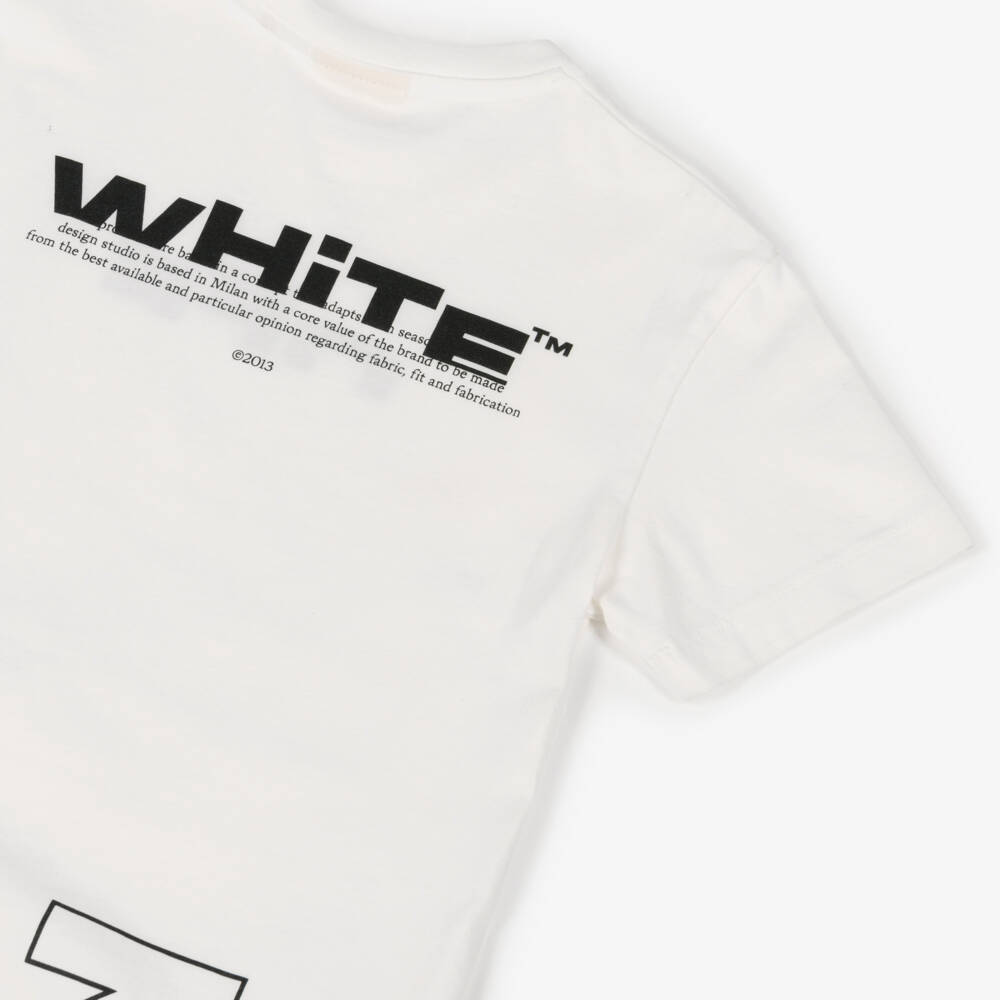 Off-White-Футболка белая хлопковая с текстовым логотипом для мальчиков | Childrensalon