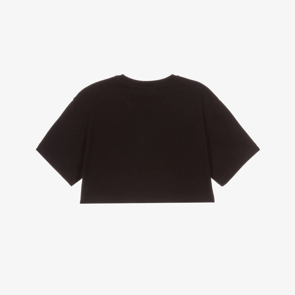 Off-White-Girls Black Cotton T-Shirt with Rhinestone Arrow | Childrensalon