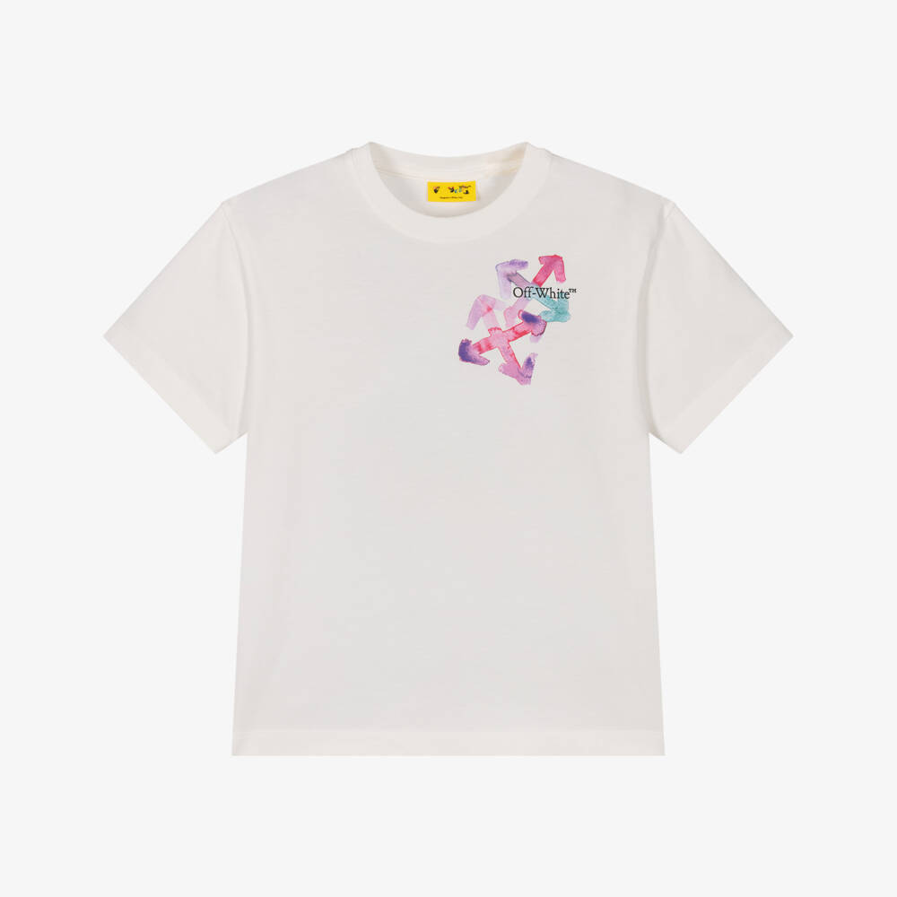 Off-White-Girls Ivory Cotton Watercolour Arrows T-Shirt | Childrensalon