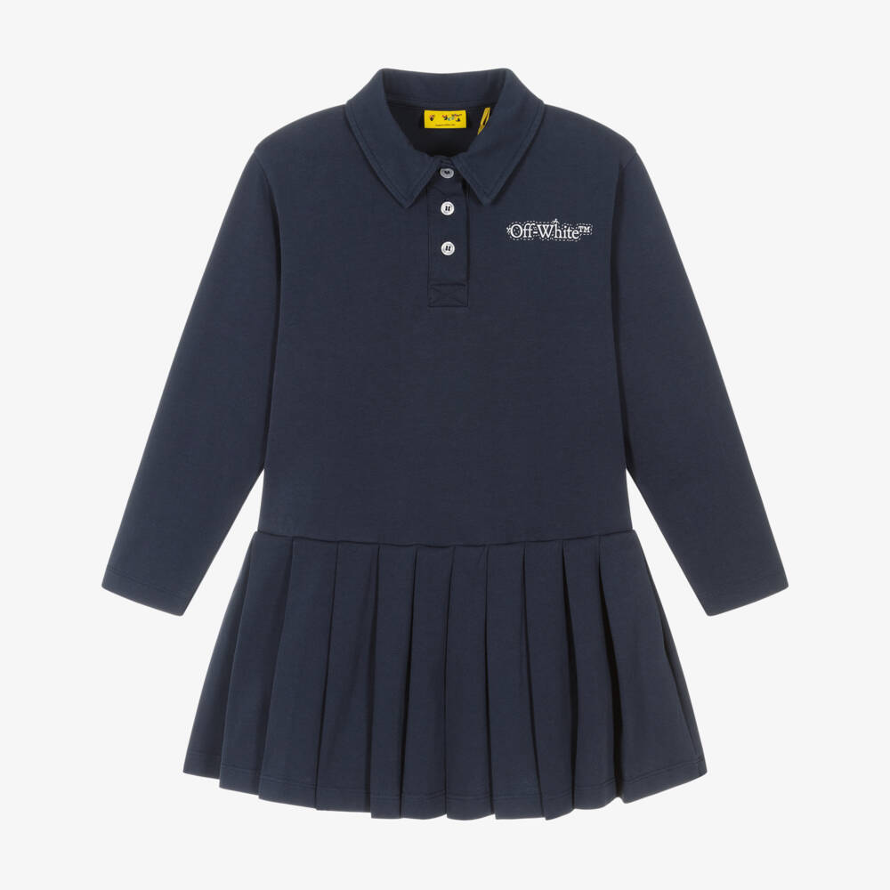 Off-White-Girls Navy Blue Cotton Arrow Dotline Logo Polo Dress | Childrensalon