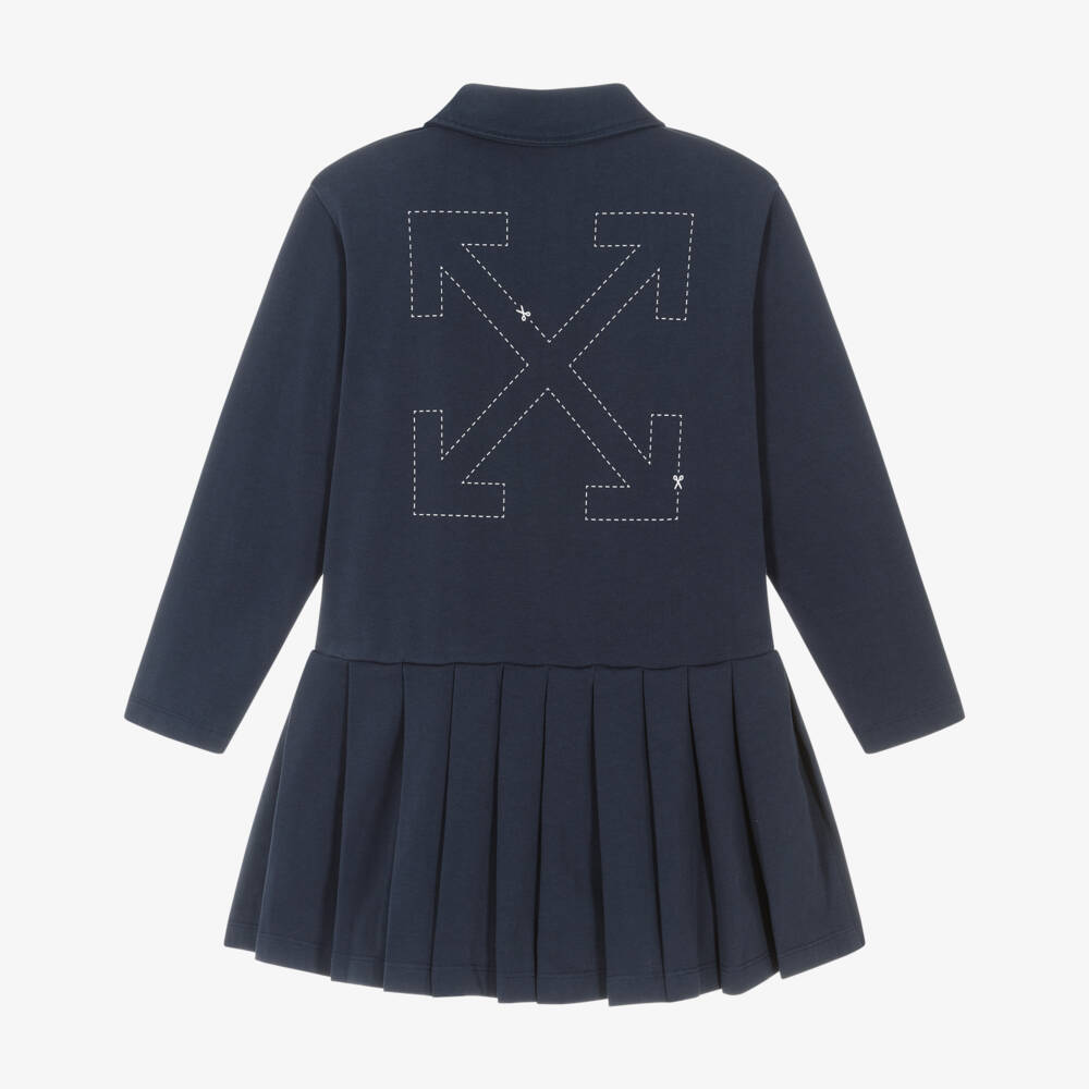 Off-White-Girls Navy Blue Cotton Arrow Dotline Logo Polo Dress | Childrensalon