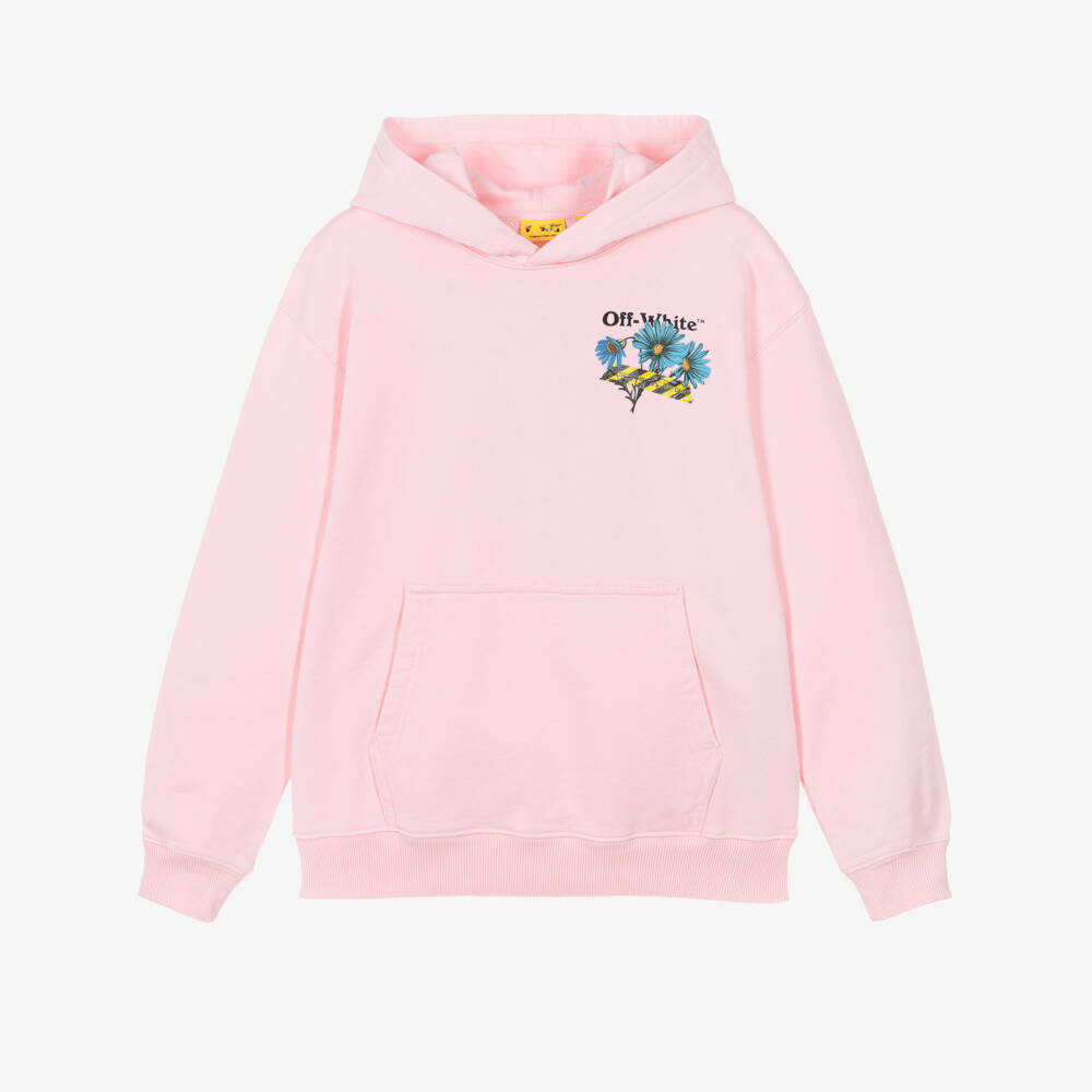 Off-White-Girls Pink Cotton Daisy Tape Logo Hoodie | Childrensalon