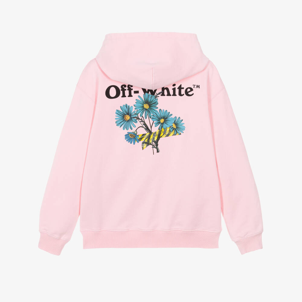 Off-White-هودي بشعار ديزي قطن لون زهري للبنات | Childrensalon
