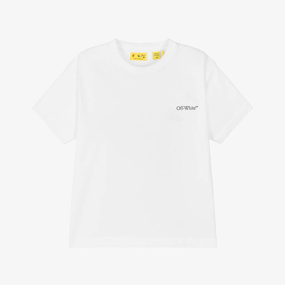 Off-White-Girls White Butterfly Arrow Logo T-Shirt | Childrensalon