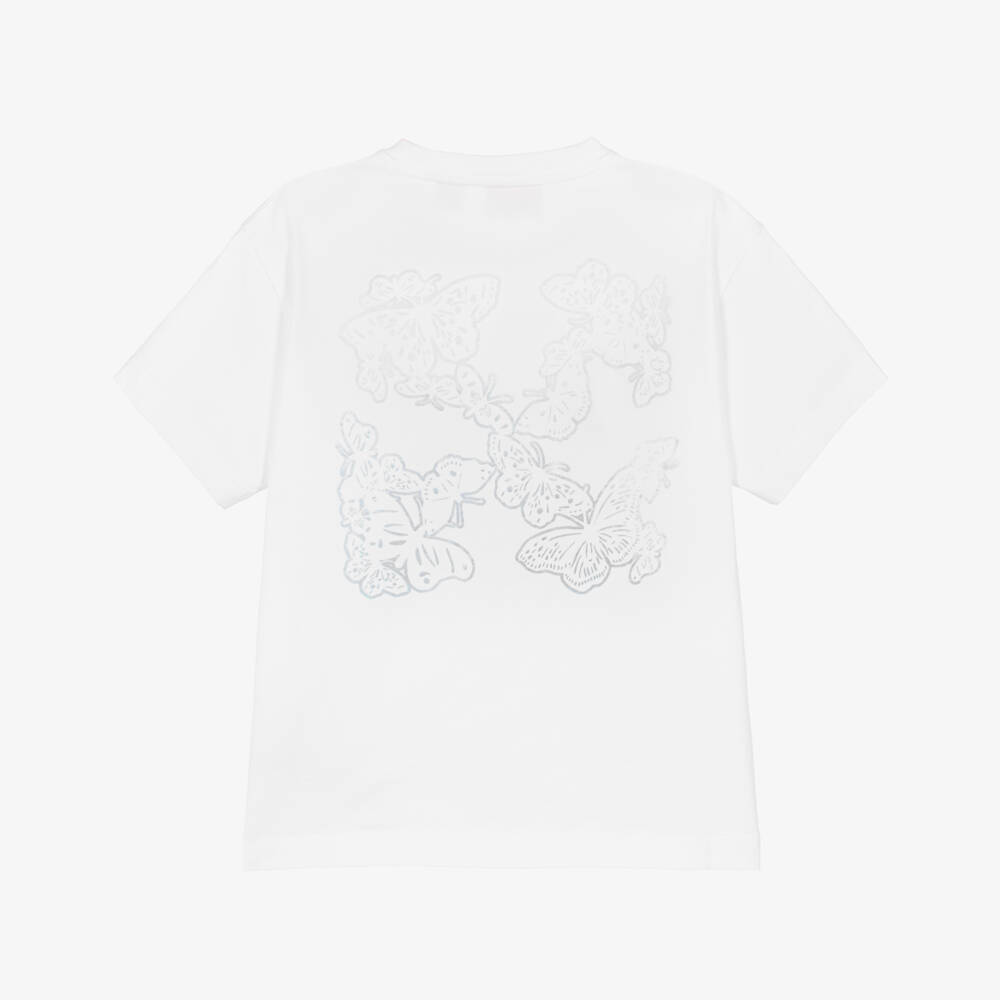 Off-White-Girls White Butterfly Arrow Logo T-Shirt | Childrensalon
