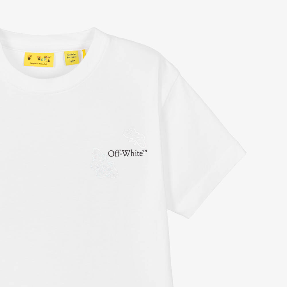 Off-White-Girls White Butterfly Arrow Logo T-Shirt | Childrensalon