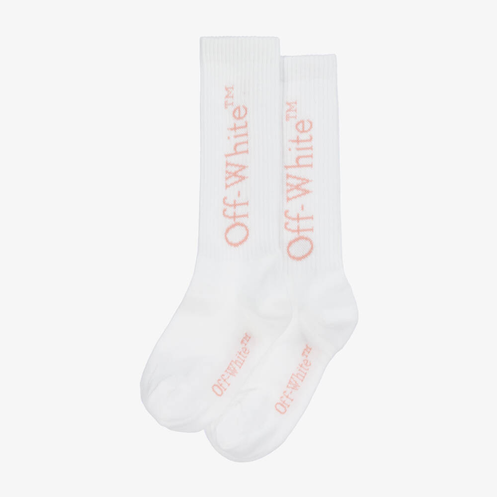 Off-White-Girls White Cotton Bookish Logo Socks | Childrensalon