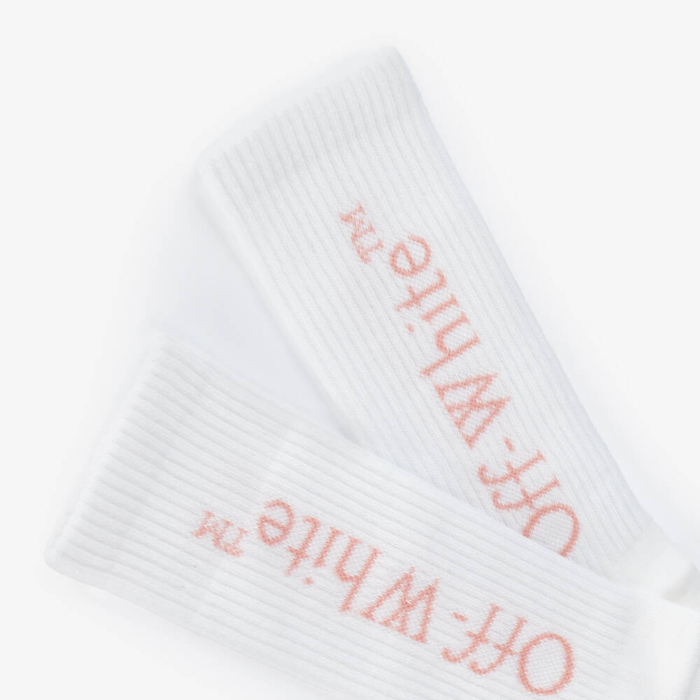 Off-White-Girls White Cotton Bookish Logo Socks | Childrensalon