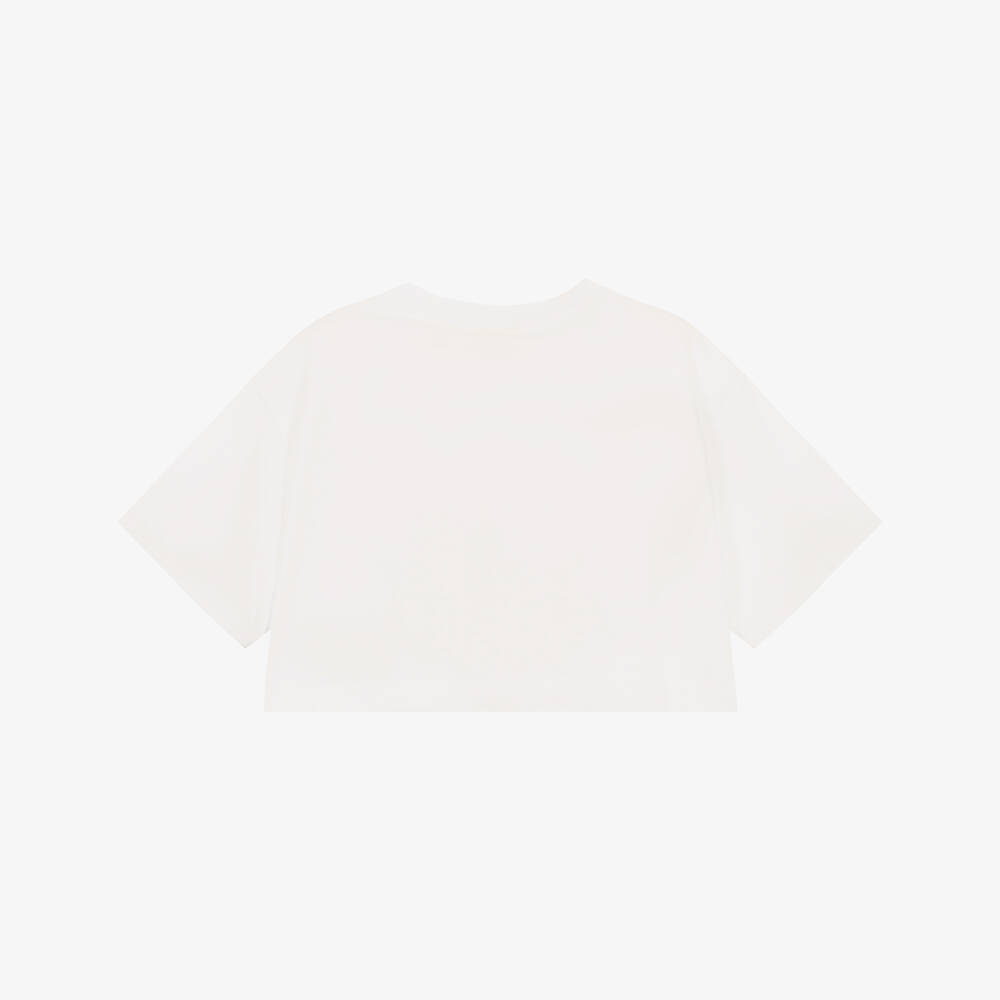 Off-White-Girls White Daisy Logo Cropped T-Shirt | Childrensalon
