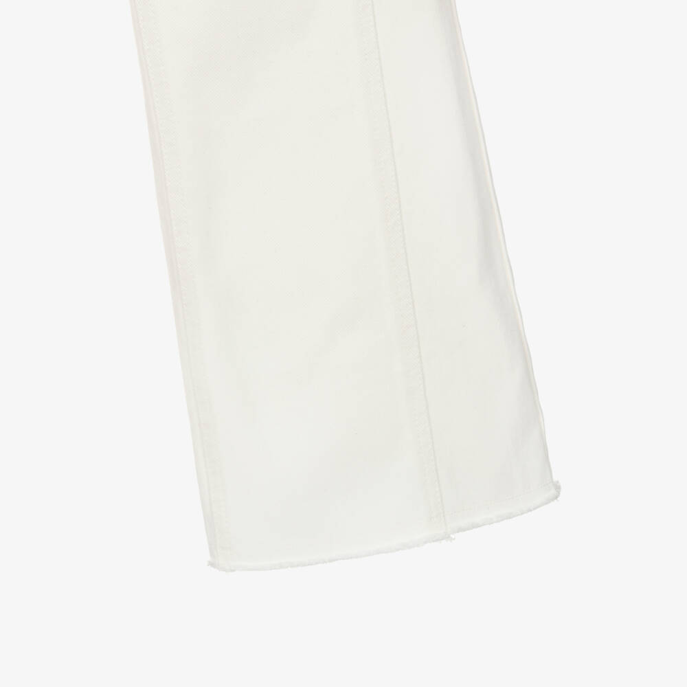 Off-White-Girls White Denim Jeans with Pink Diagonals | Childrensalon