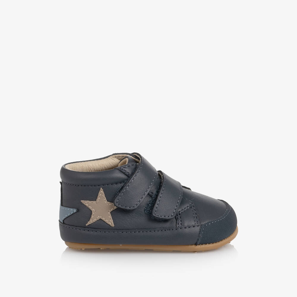 Old Soles-Baby Boys Navy First Walker Leather Trainers | Childrensalon