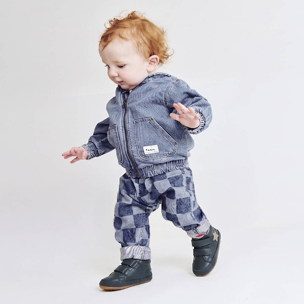 Old Soles-Baby Boys Navy First Walker Leather Trainers | Childrensalon