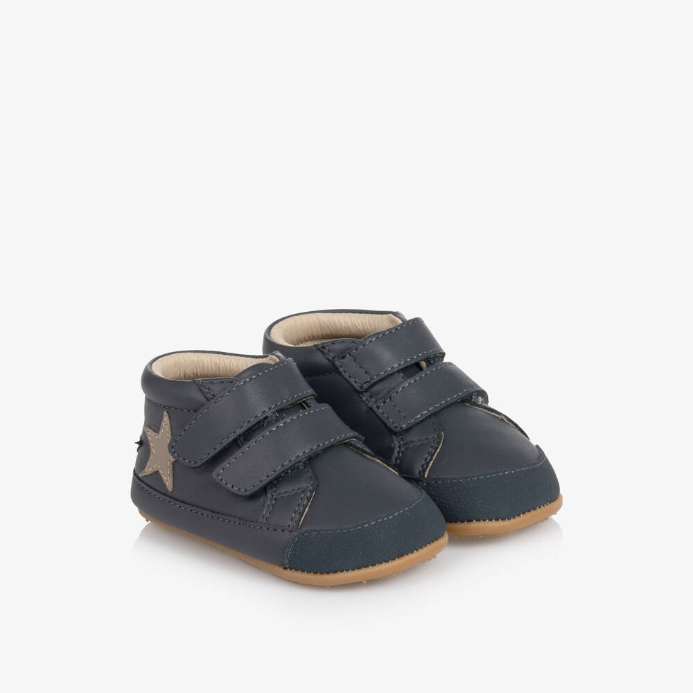 Old Soles-Baby Boys Navy First Walker Leather Trainers | Childrensalon
