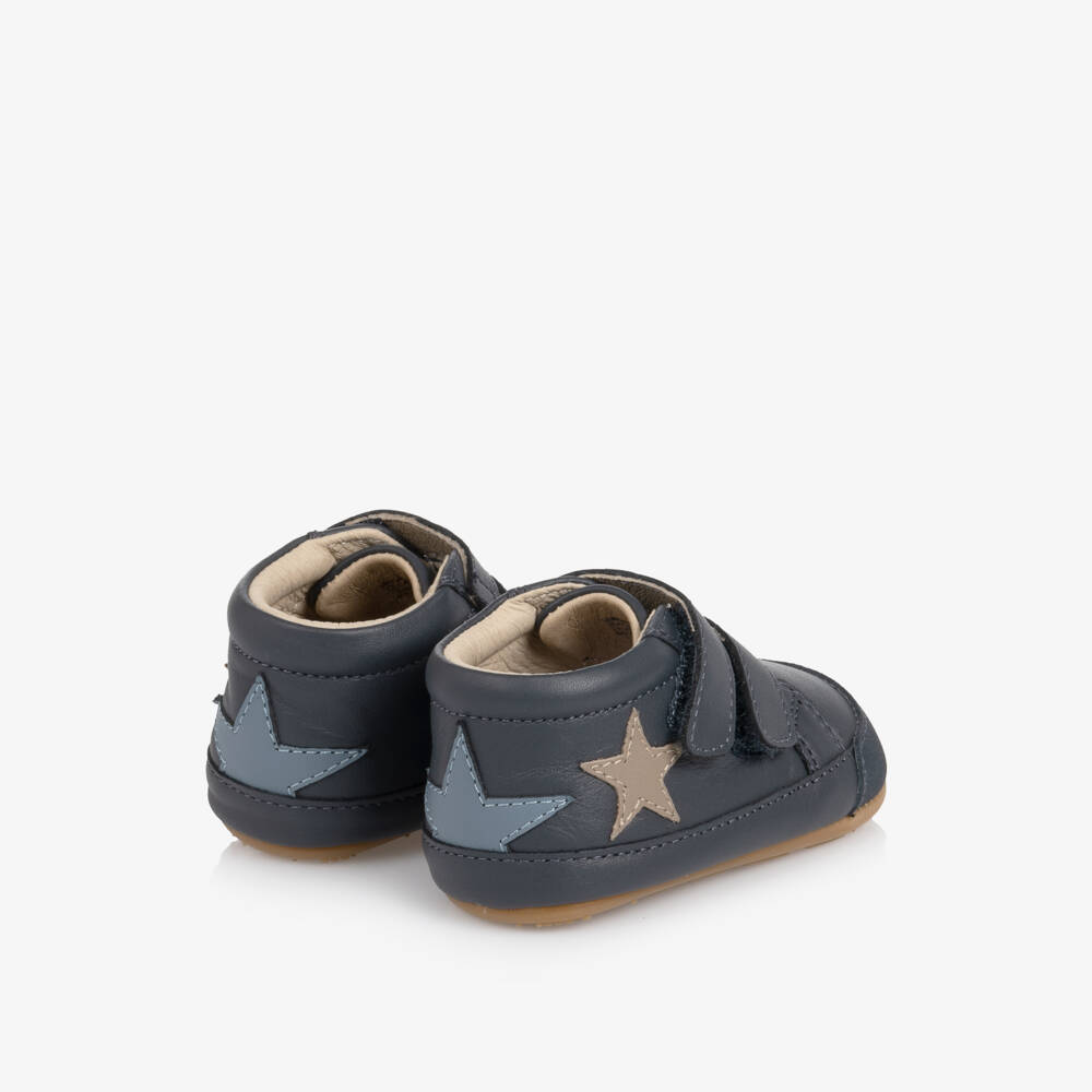 Old Soles-Baby Boys Navy First Walker Leather Trainers | Childrensalon