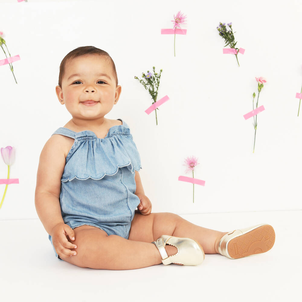 Old Soles-Baby Girls Metallic Gold Leather Pre-Walker Shoes | Childrensalon