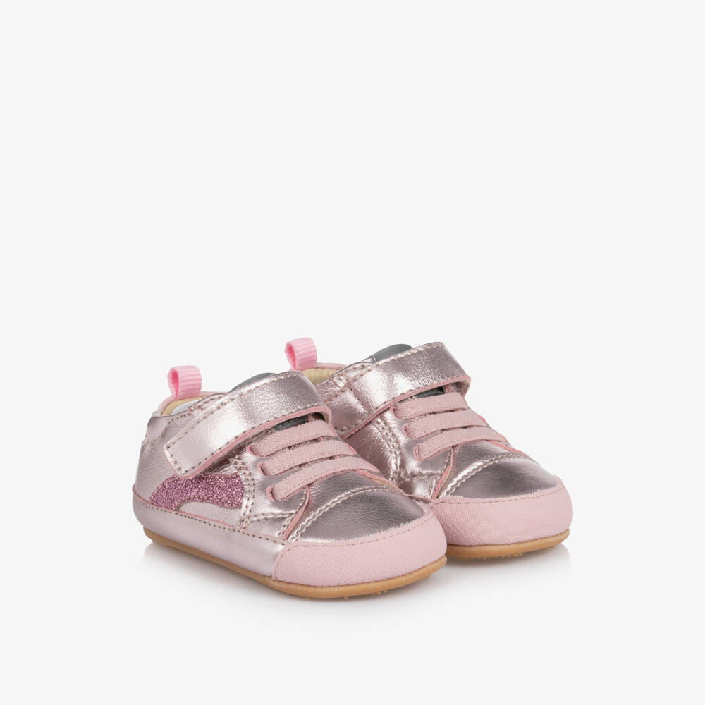 Old Soles-Baby Girls Metallic Pink First Walker Leather Shoes | Childrensalon