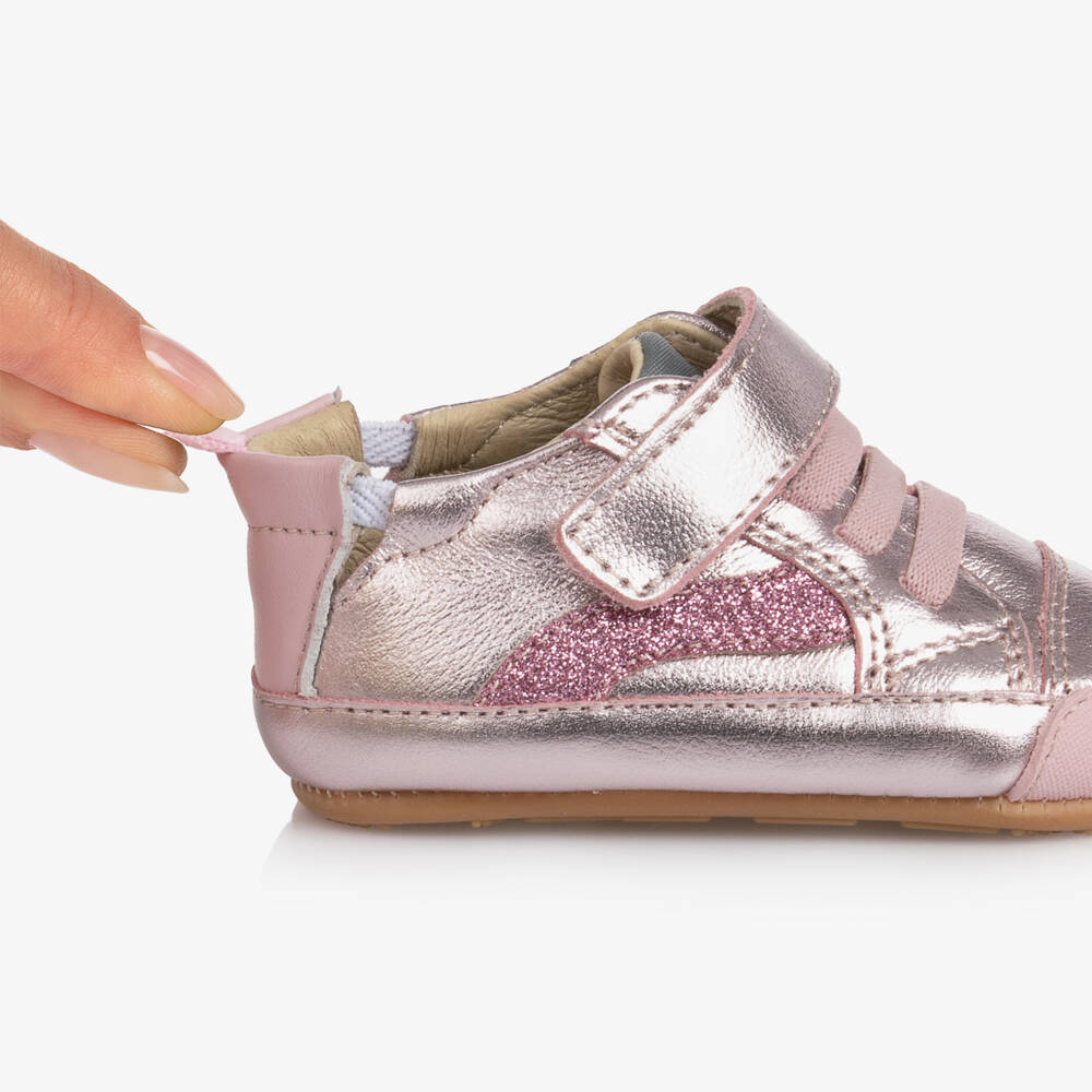Old Soles-Baby Girls Metallic Pink First Walker Leather Shoes | Childrensalon