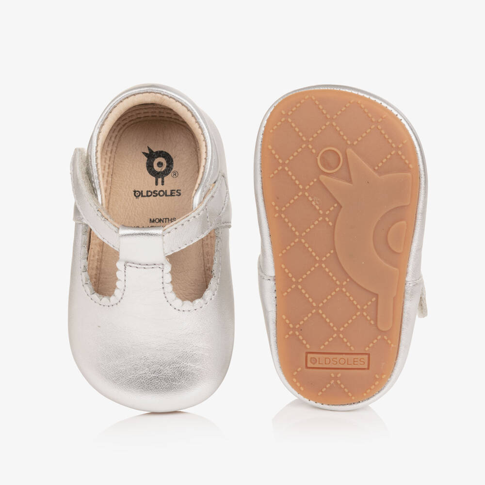 Old Soles-Baby Girls Metallic Silver Leather Pre-Walker Shoes | Childrensalon