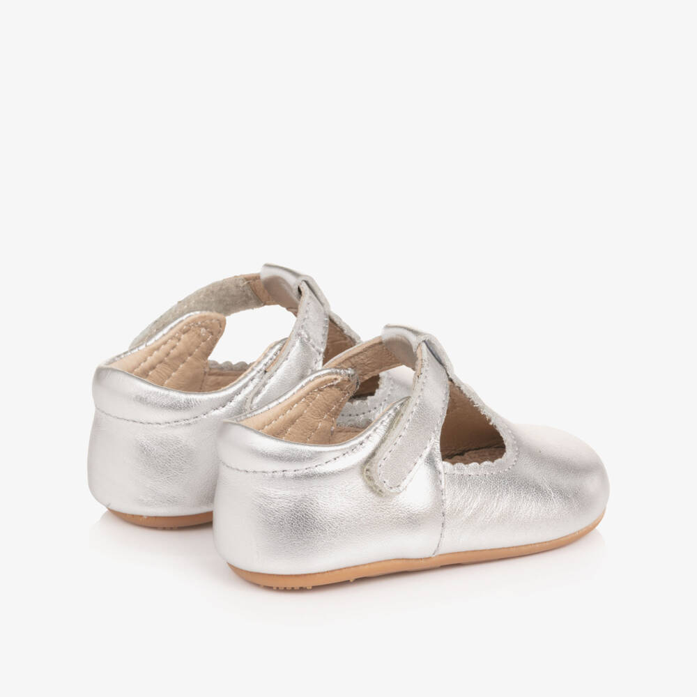 Old Soles-Baby Girls Metallic Silver Leather Pre-Walker Shoes | Childrensalon