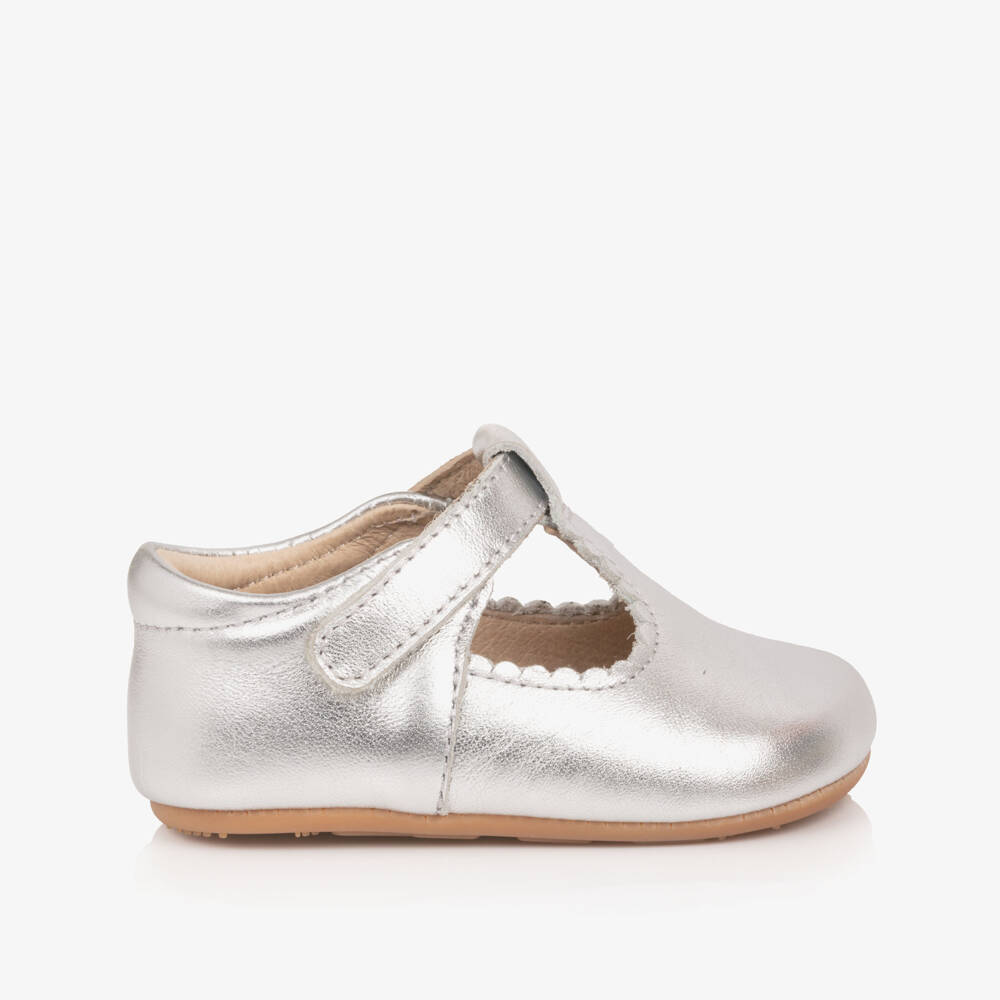 Old Soles-Baby Girls Metallic Silver Leather Pre-Walker Shoes | Childrensalon