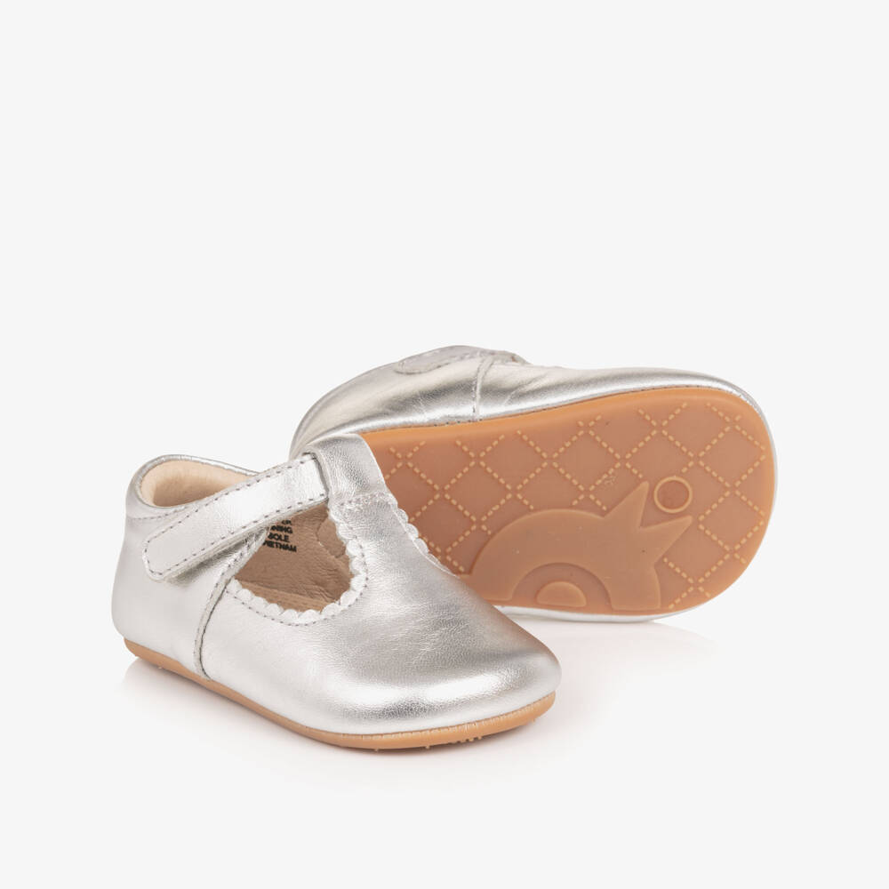 Old Soles-Baby Girls Metallic Silver Leather Pre-Walker Shoes | Childrensalon