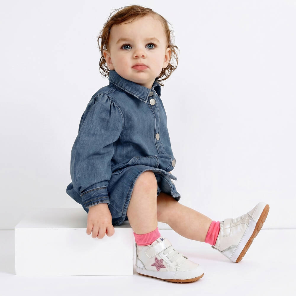 Old Soles-Baby Girls White First Walker Leather Trainers | Childrensalon