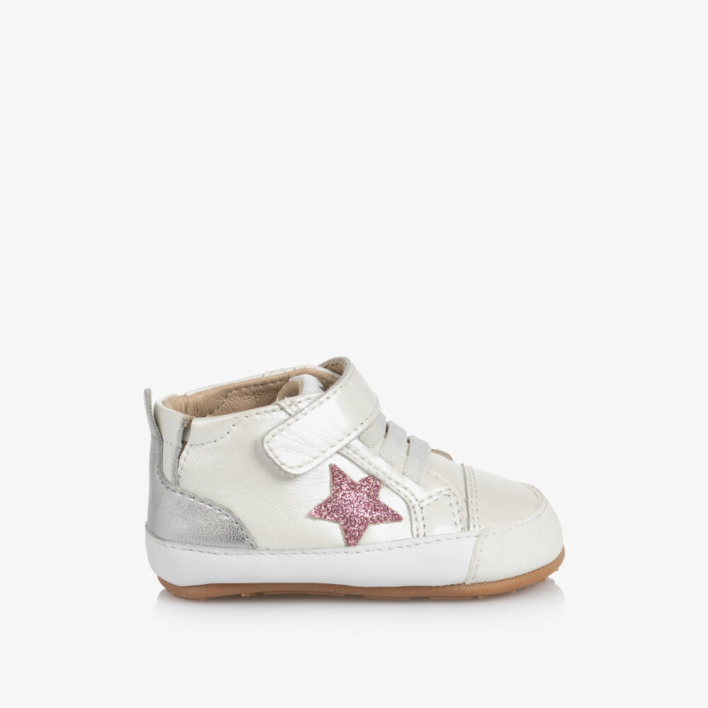 Old Soles-Baby Girls White First Walker Leather Trainers | Childrensalon