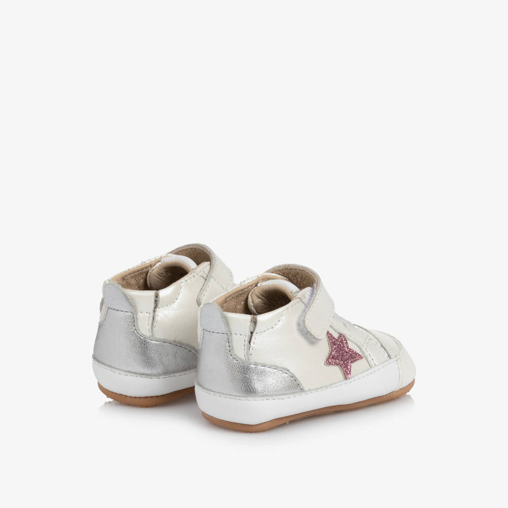 Old Soles-Baby Girls White First Walker Leather Trainers | Childrensalon