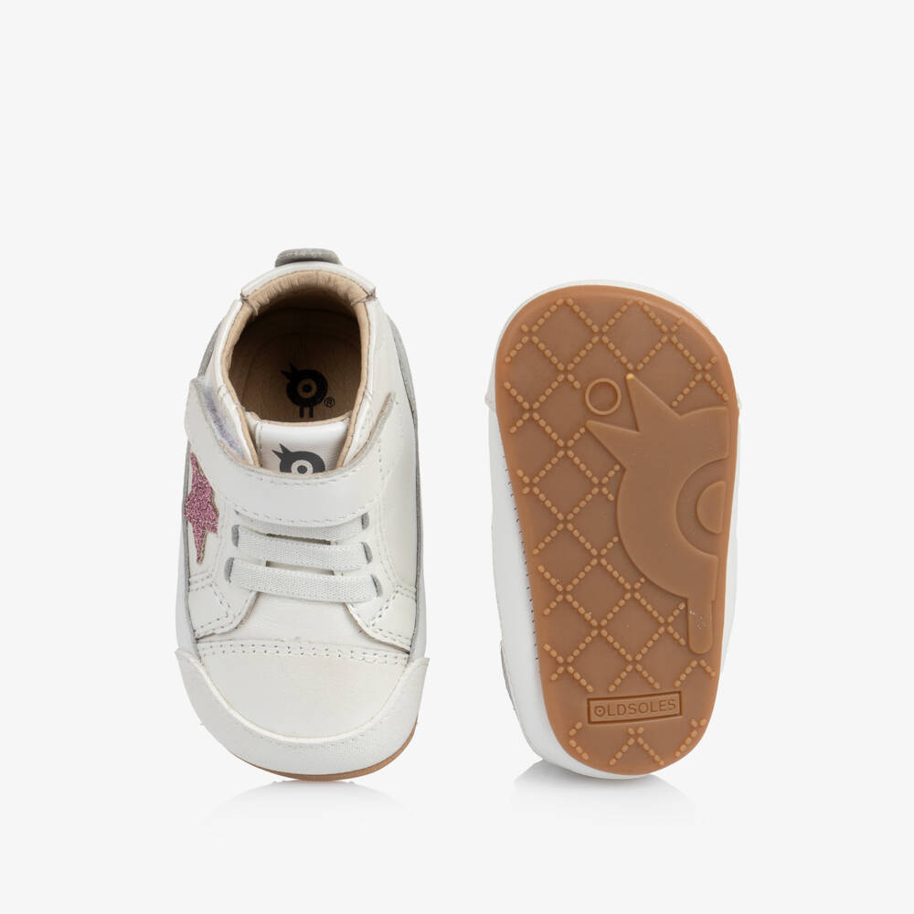 Old Soles-Baby Girls White First Walker Leather Trainers | Childrensalon