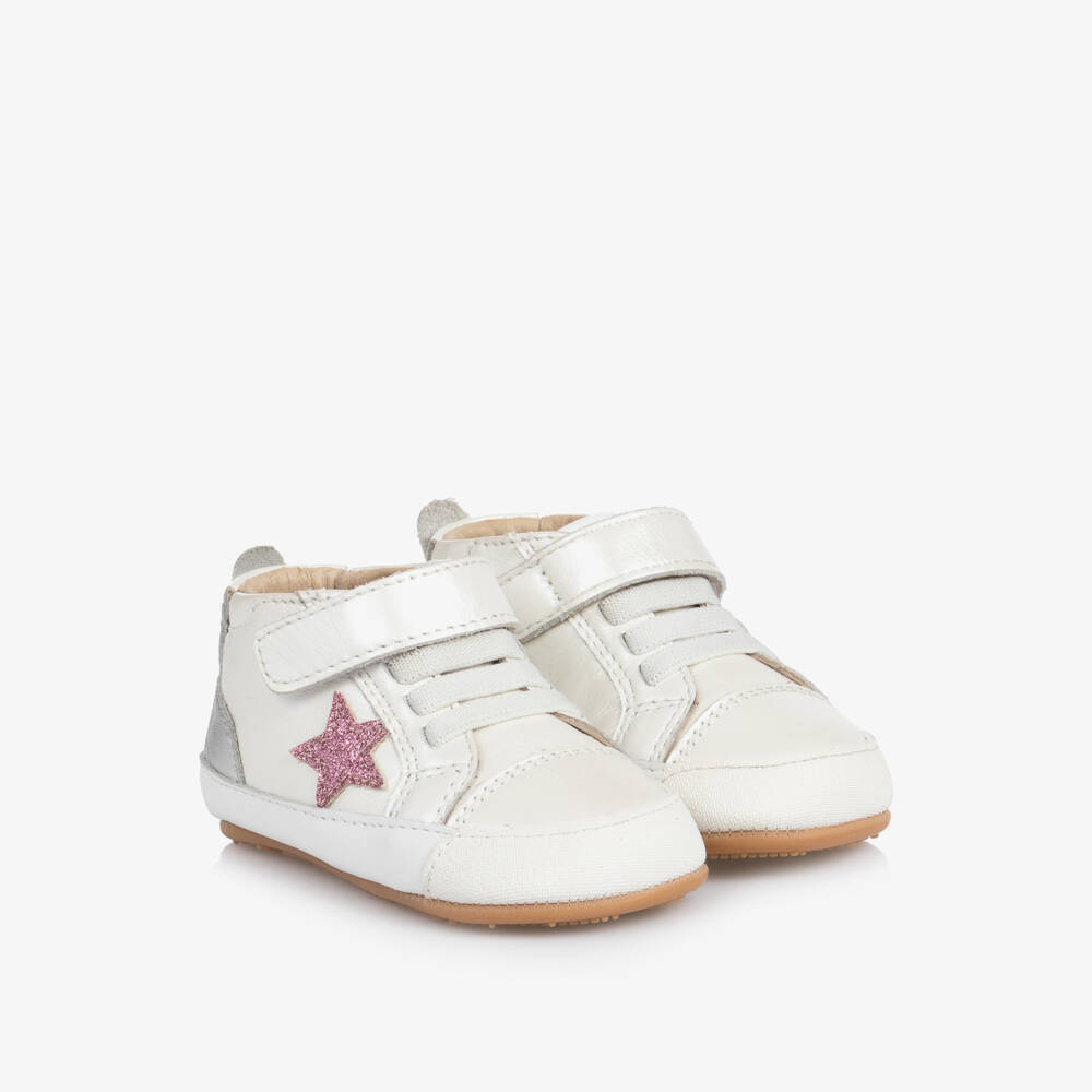 Old Soles-Baby Girls White First Walker Leather Trainers | Childrensalon