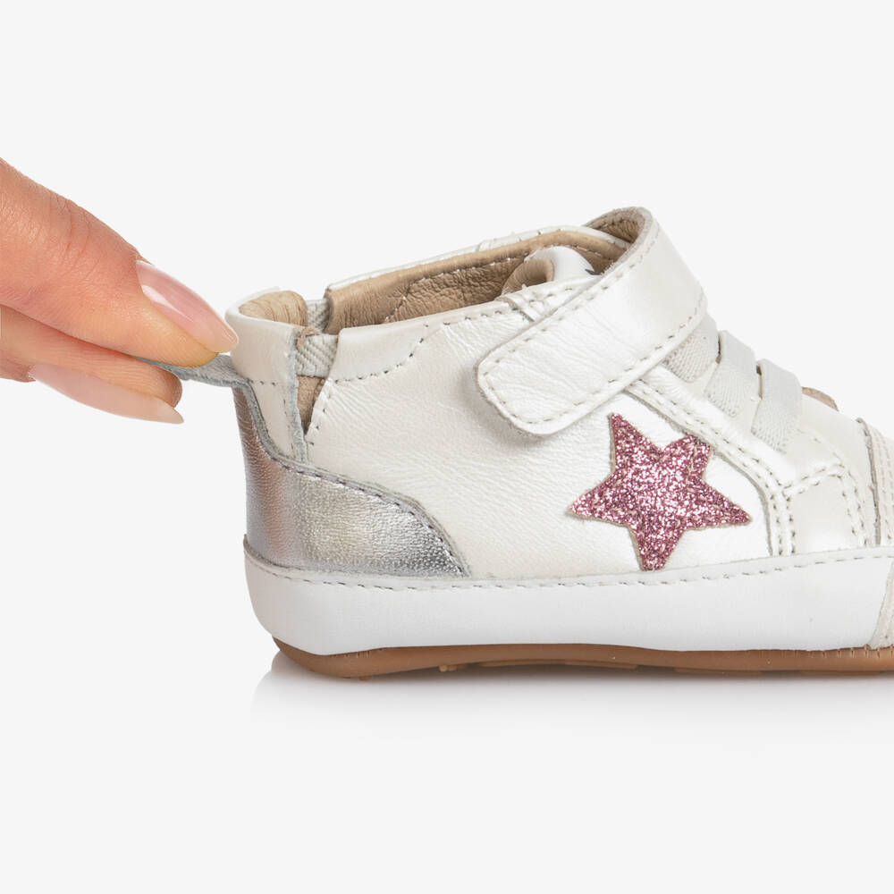 Old Soles-Baby Girls White First Walker Leather Trainers | Childrensalon