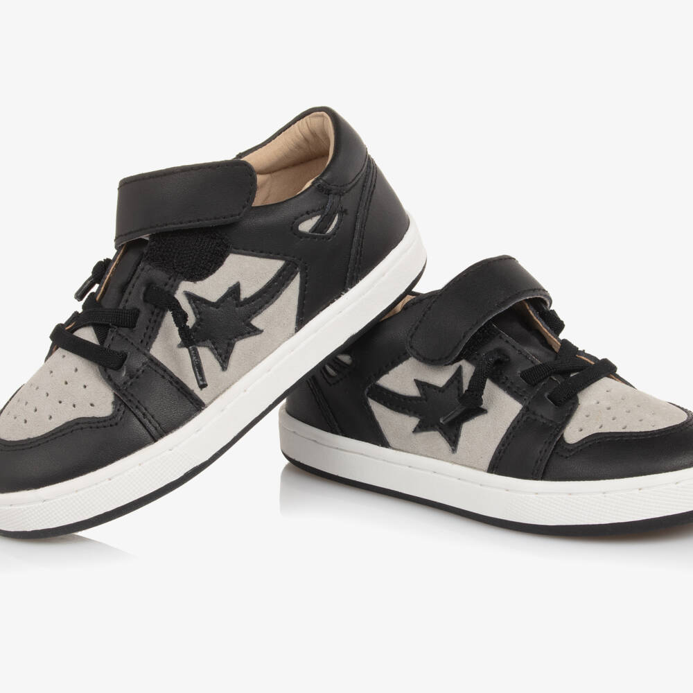 Old Soles-Boys Black Leather & Grey Suede Trainers | Childrensalon