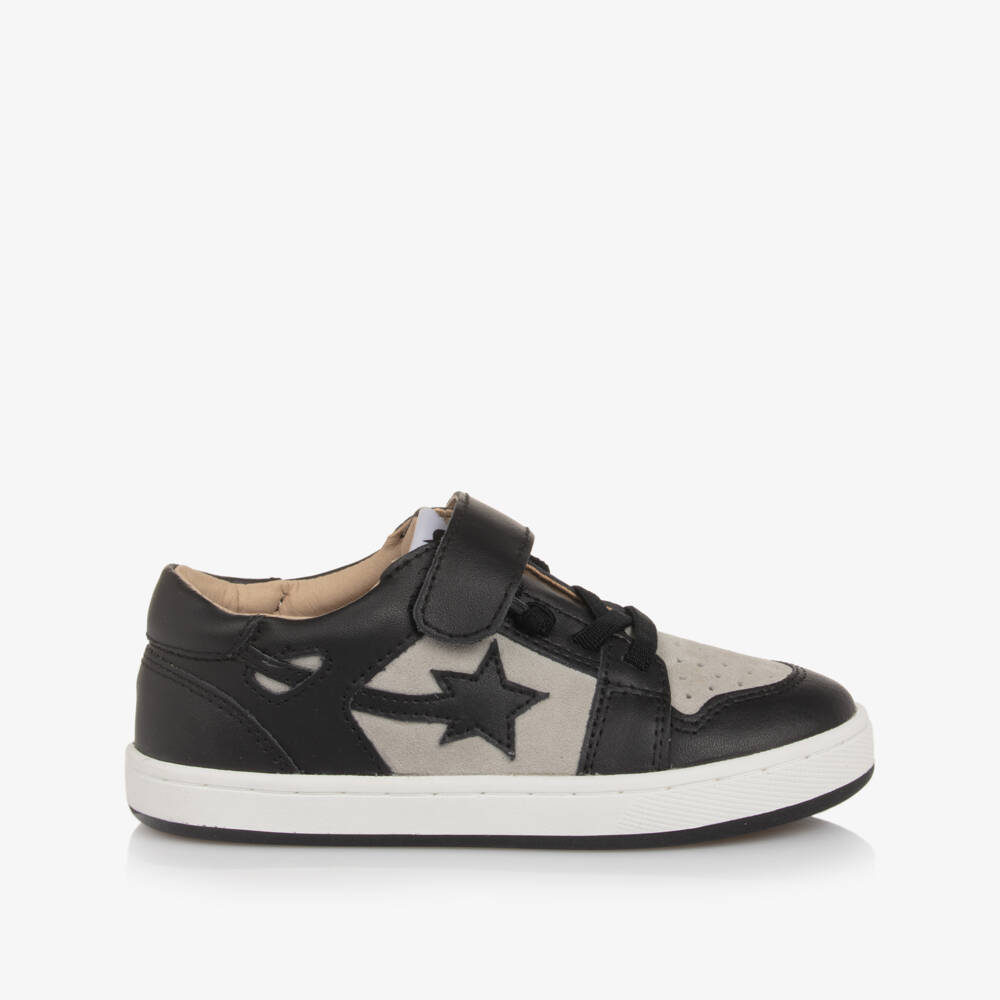 Old Soles-Boys Black Leather & Grey Suede Trainers | Childrensalon