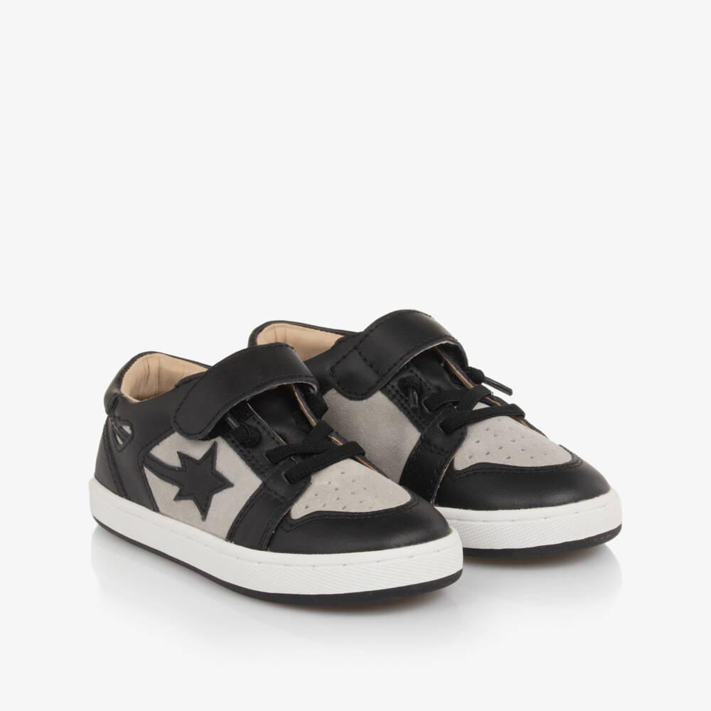 Old Soles-Boys Black Leather & Grey Suede Trainers | Childrensalon