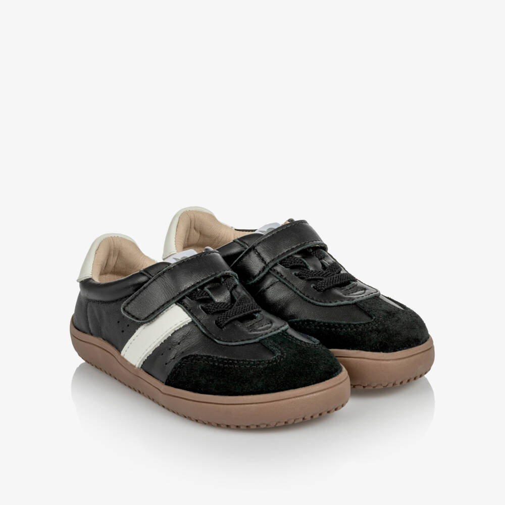 Old Soles-Boys Black & White Leather Barewalk Trainers | Childrensalon