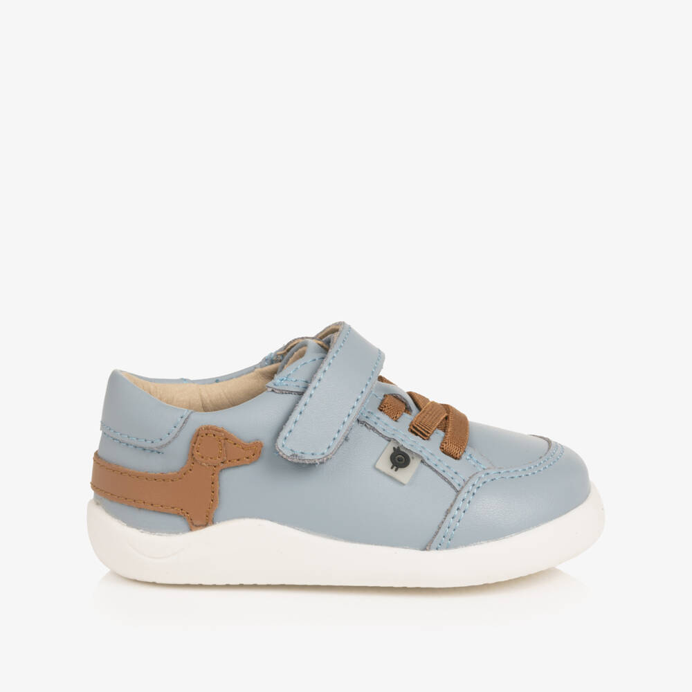 Old Soles-Boys Blue Leather First Walker Dachshund Trainers | Childrensalon