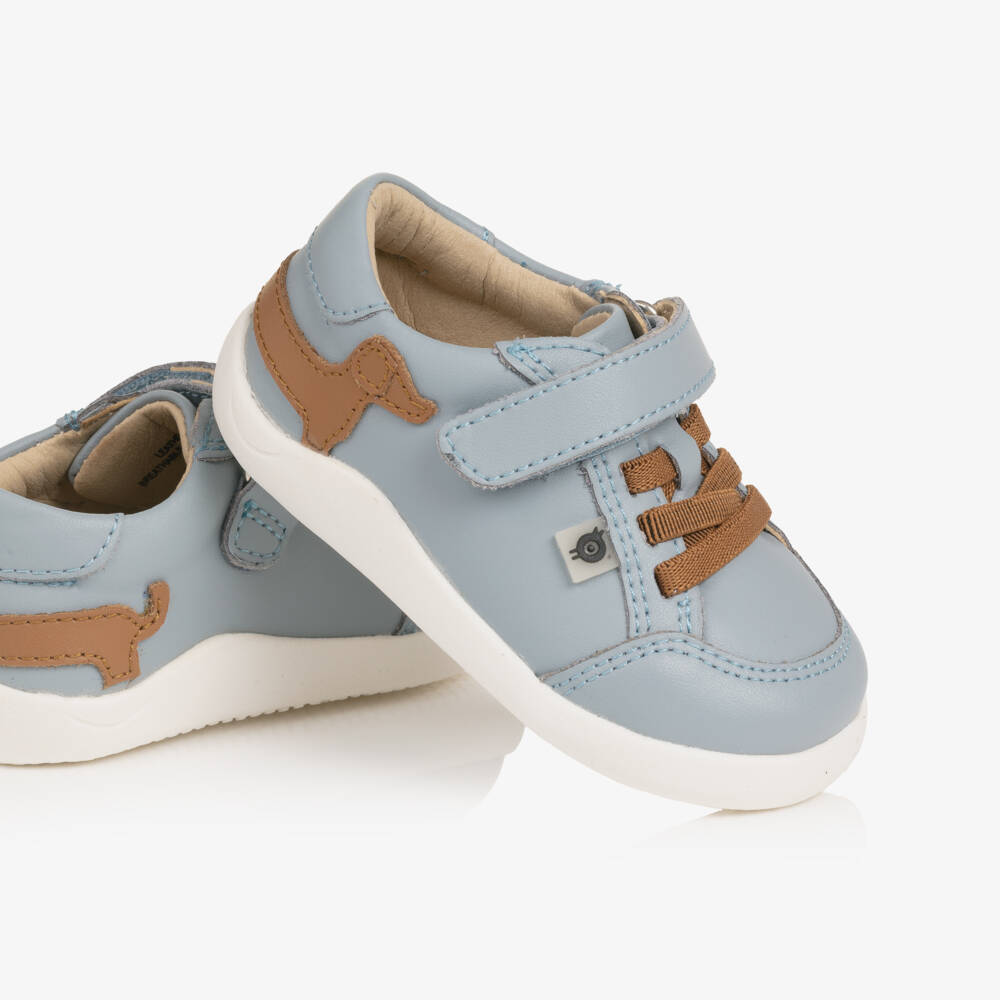 Old Soles-Boys Blue Leather First Walker Dachshund Trainers | Childrensalon